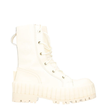 MM6 MARGIELA Womens Combat Boots White Leather Chunky Sole EU 37.5 RRP 375