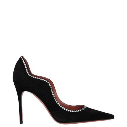 AMINA MUADDI Womens Court Heels Black Leather Rhinestone Stiletto UK 3 RRP 600
