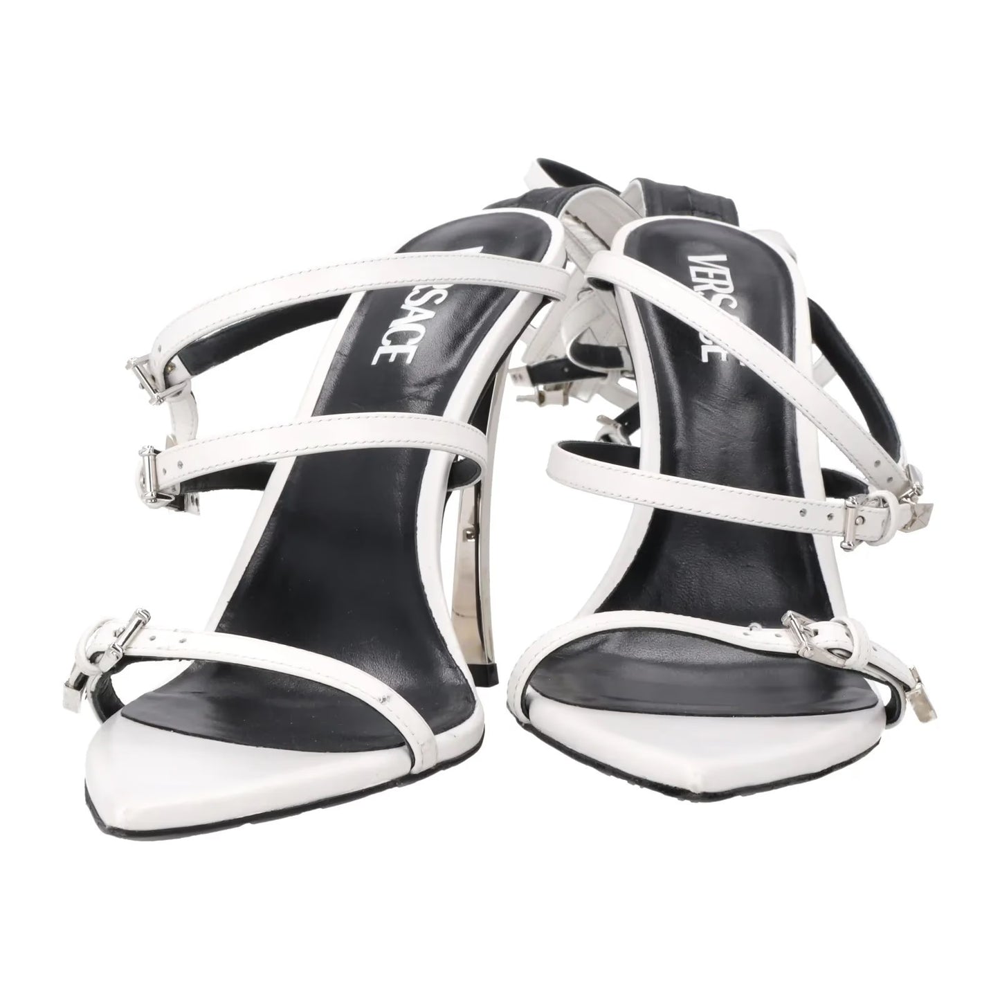 VERSACE Women XX White Leather Strappy Sandals Slanted Stiletto Heel UK7 RRP1030 — View 8