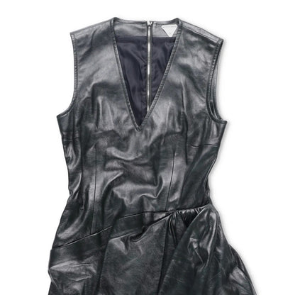 BOTTEGA VENETA Womens Midi Dress Sleeveless Side Drop Leather Black 42 RRP 5200 — View 3