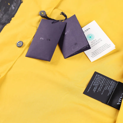 PRADA Mens Shirt Colourblock Short Sleeve Yellow Large Graphic Design XS RRP1100 — View 9
