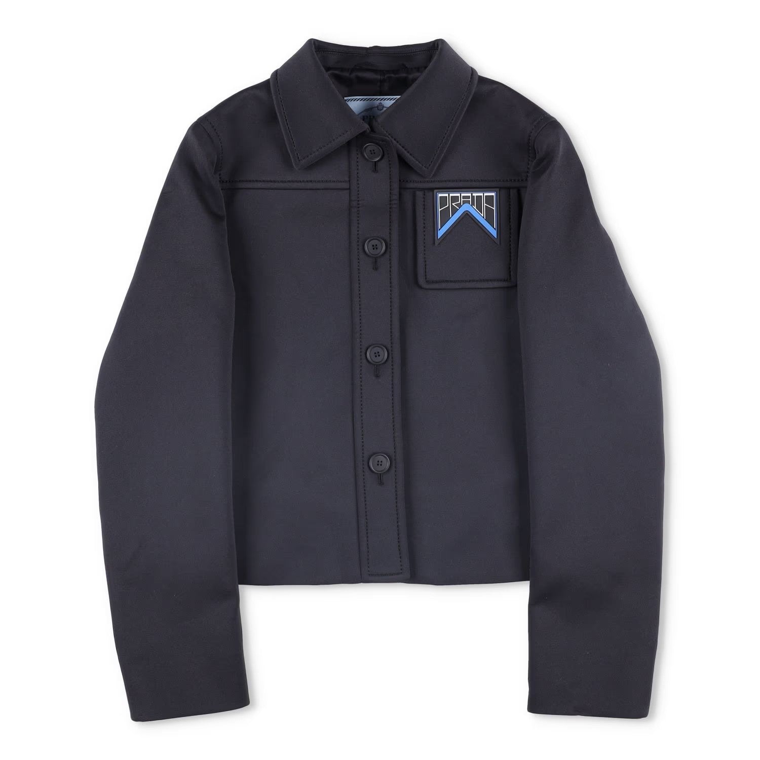 PRADA Womens Black Cropped Jacket Logo Accent Button Closure Size 40 RRP 1700