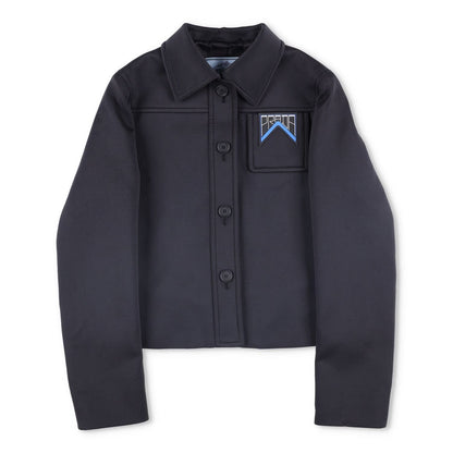 PRADA Womens Black Cropped Jacket Logo Accent Button Closure Size 40 RRP 1700