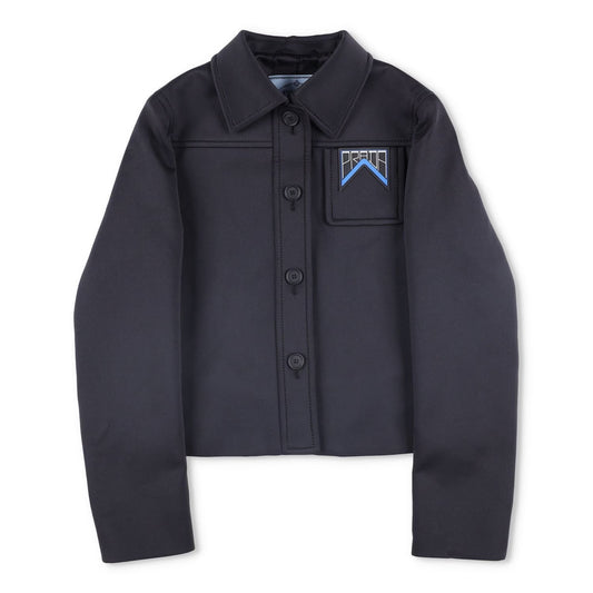 PRADA Womens Black Cropped Jacket Logo Accent Button Closure Size 40 RRP 1700