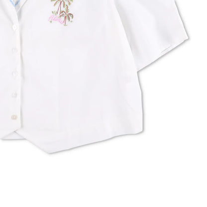 RIXO Womens Ravello Blouse Collared Palm Embroidered Short Puff Sleeve 14 RRP175 — View 4