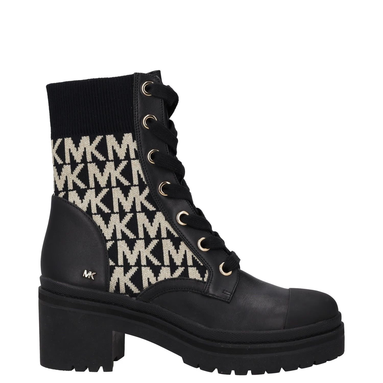 MICHAEL KORS Womens Mid Calf Boots Black Rubber Sole White MK Logo UK 4 RRP 150