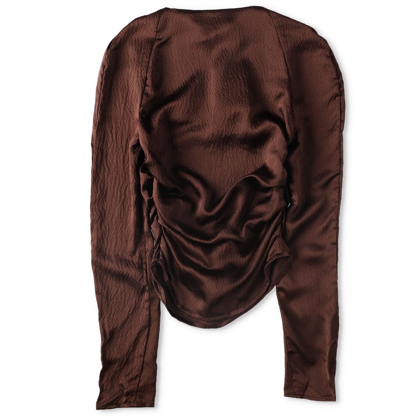 ELLEME Womens Scoop Neck Lomng Sleeve Knot Gathered Top Brown 34 RRP 385 — View 9