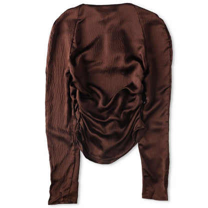 ELLEME Womens Scoop Neck Lomng Sleeve Knot Gathered Top Brown 34 RRP 385 — View 9
