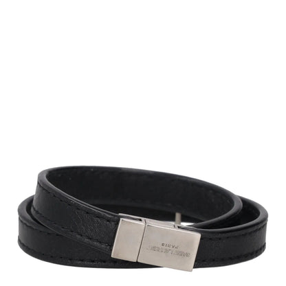 SAINT LAURENT Womens Bracelet Black Leather Silver YSL Buckle Size S RRP 255 — View 4