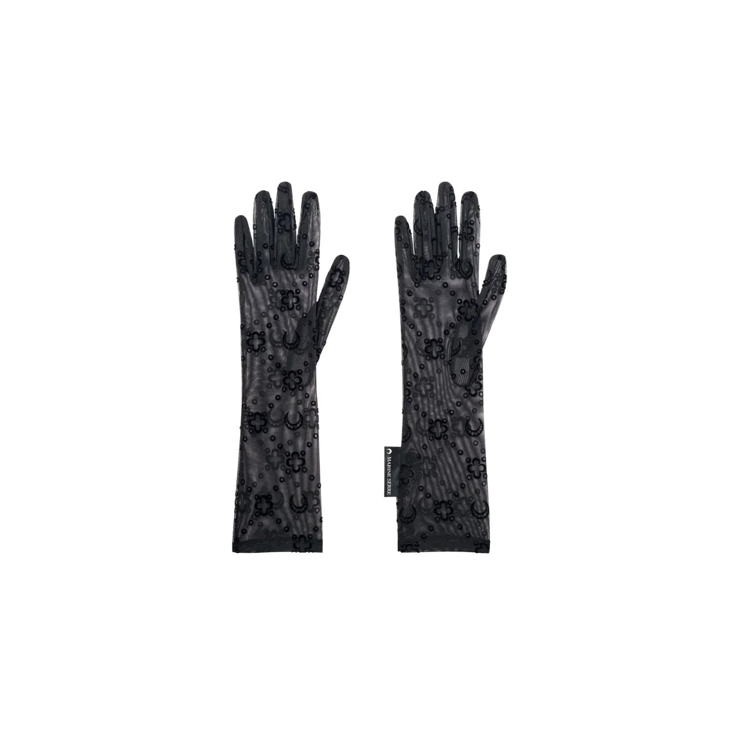 MARINE SERRE Womens Recycled Moonogram Mesh Flock Long Gloves Black S-M RRP 240