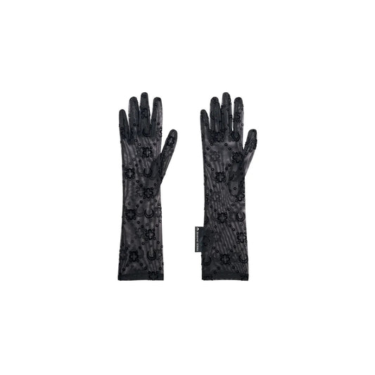 MARINE SERRE Womens Recycled Moonogram Mesh Flock Long Gloves Black S-M RRP 240