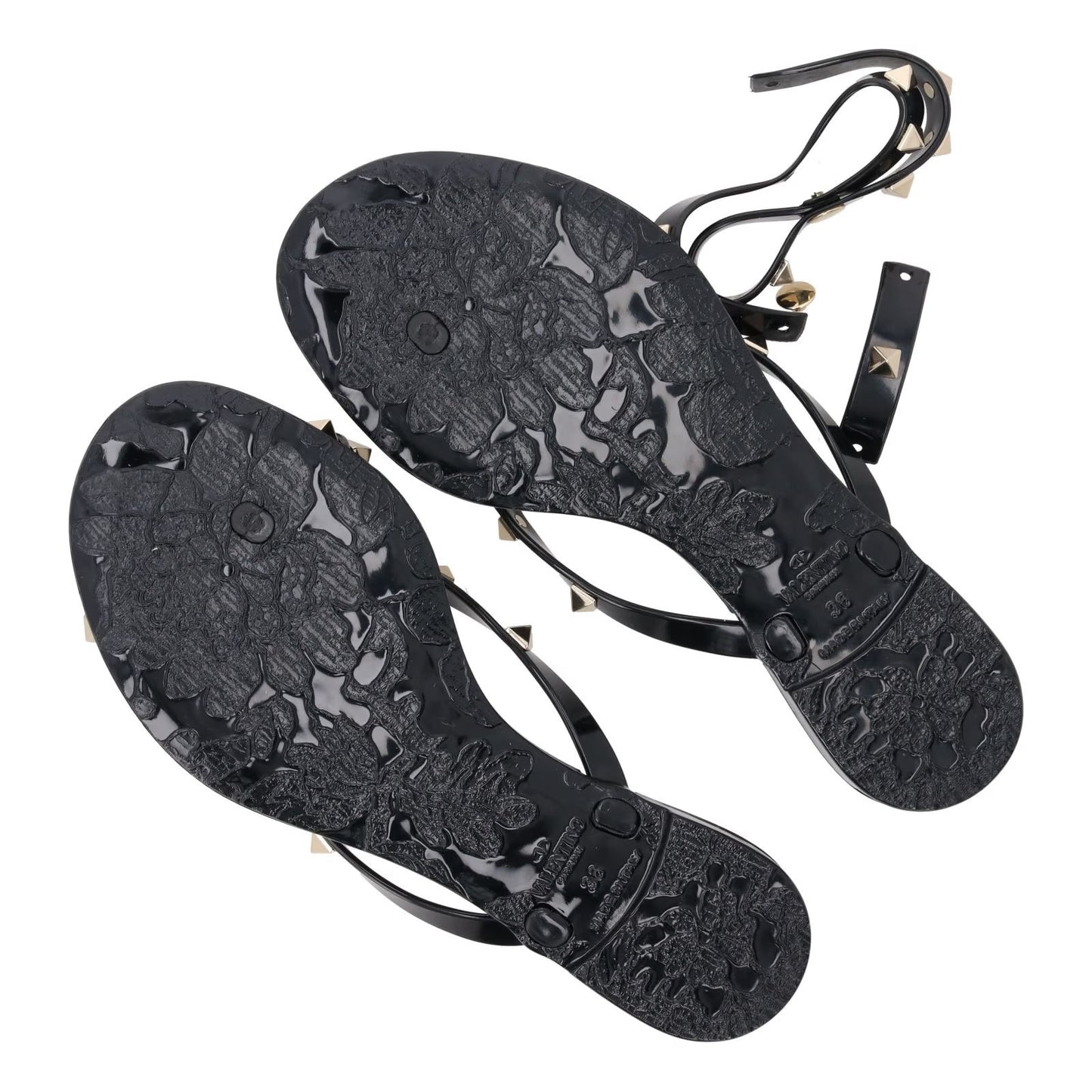 VALENTINO Womens Rockstud Collection Black PVC Flat Sandals Open Toe EU36 RRP380 — View 9
