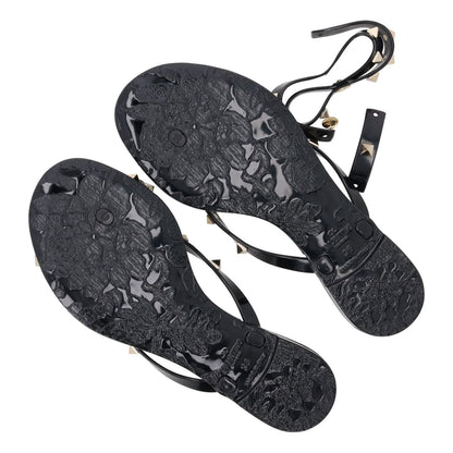 VALENTINO Womens Rockstud Collection Black PVC Flat Sandals Open Toe EU36 RRP380 — View 9