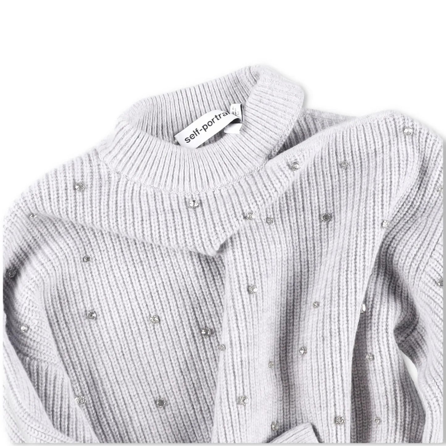 SELF PORTRAIT Womens Sweater Jewel Accents Grey Wool Shoulder Slit Size M RRP400 — View 6