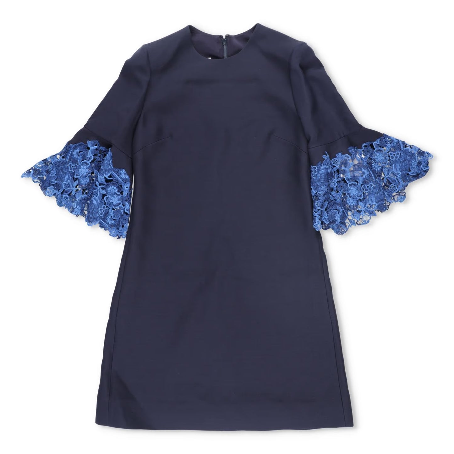 Valentino Womens Dress Mini Blue Lace Zip Round Neck 3/4 Bell Sleeve 38 RRP 1800 — View 2