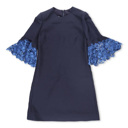 Valentino Womens Dress Mini Blue Lace Zip Round Neck 3/4 Bell Sleeve 38 RRP 1800 — View 2
