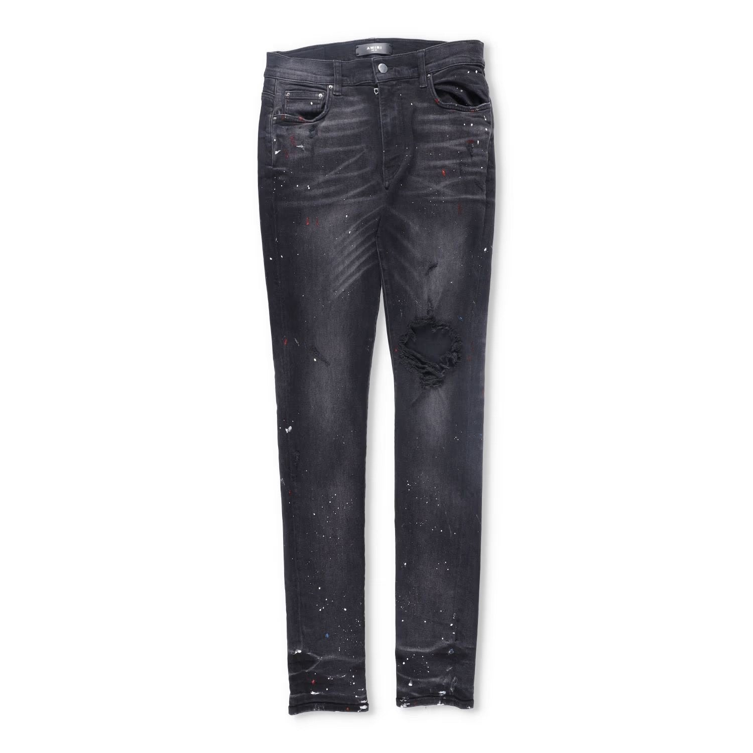 AMIRI Mens Skinny Jeans Cotton Blend Paint Splatter Distressed Black 31 RRP 745