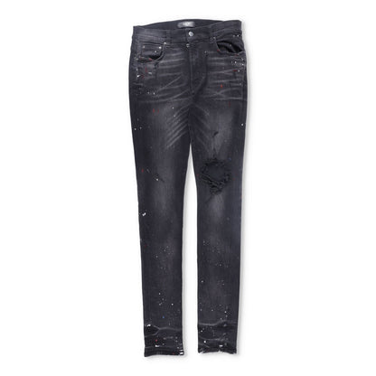 AMIRI Mens Skinny Jeans Cotton Blend Paint Splatter Distressed Black 31 RRP 745