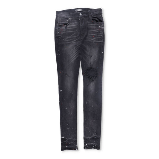AMIRI Mens Skinny Jeans Cotton Blend Paint Splatter Distressed Black 31 RRP 745