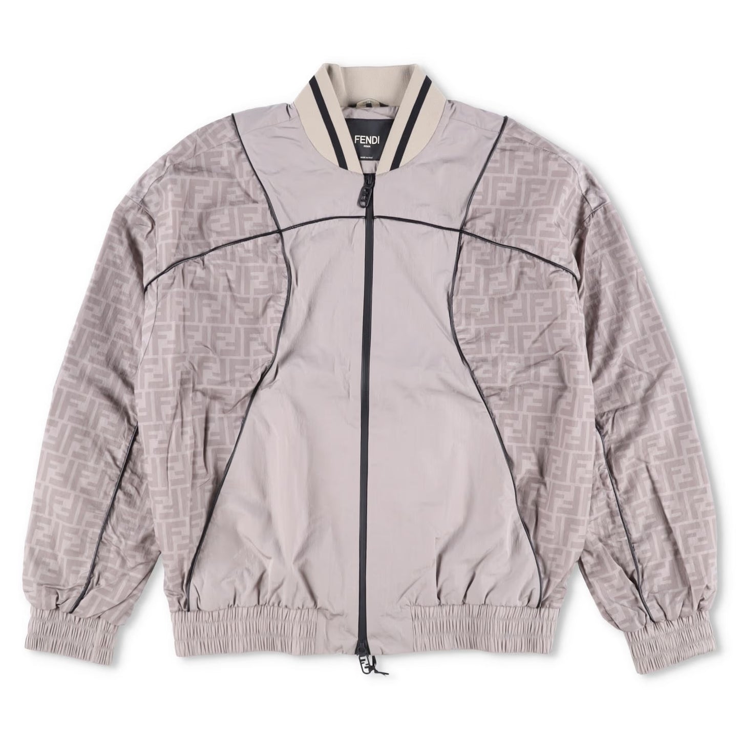 FENDI Mens Ebano Bomber Jacket Piping Stone Beige Zip Size 46 RRP 2100
