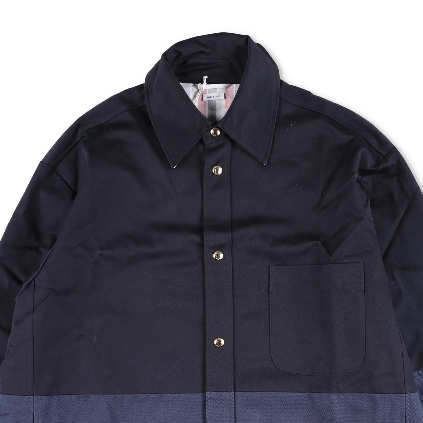 THOM BROWNE Mens Oversized Combo Snap Front Shirt Jacket Black Blue 2 RRP 1840 — View 2
