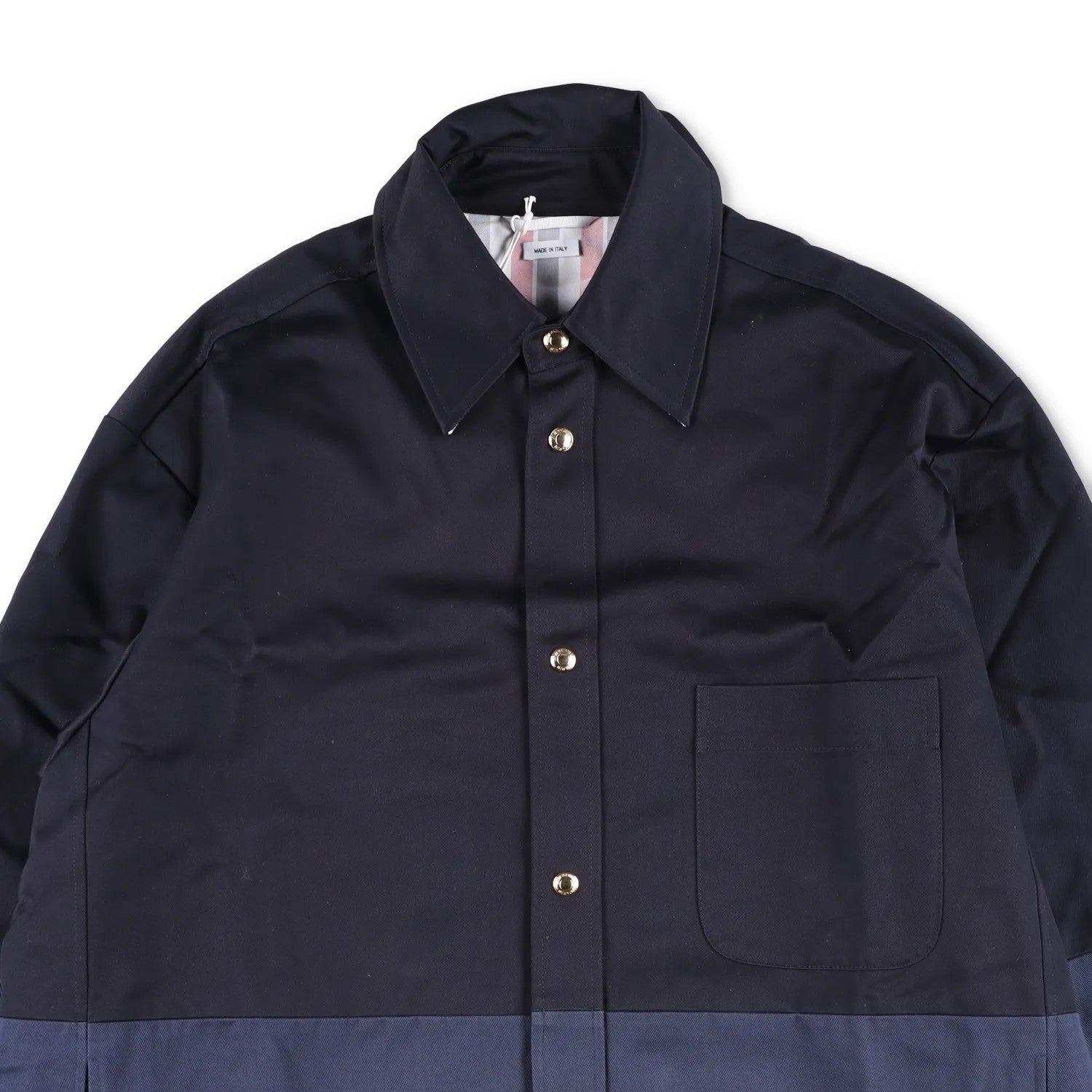THOM BROWNE Mens Oversized Combo Snap Front Shirt Jacket Black Blue 2 RRP 1840 — View 2