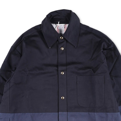 THOM BROWNE Mens Oversized Combo Snap Front Shirt Jacket Black Blue 2 RRP 1840 — View 2