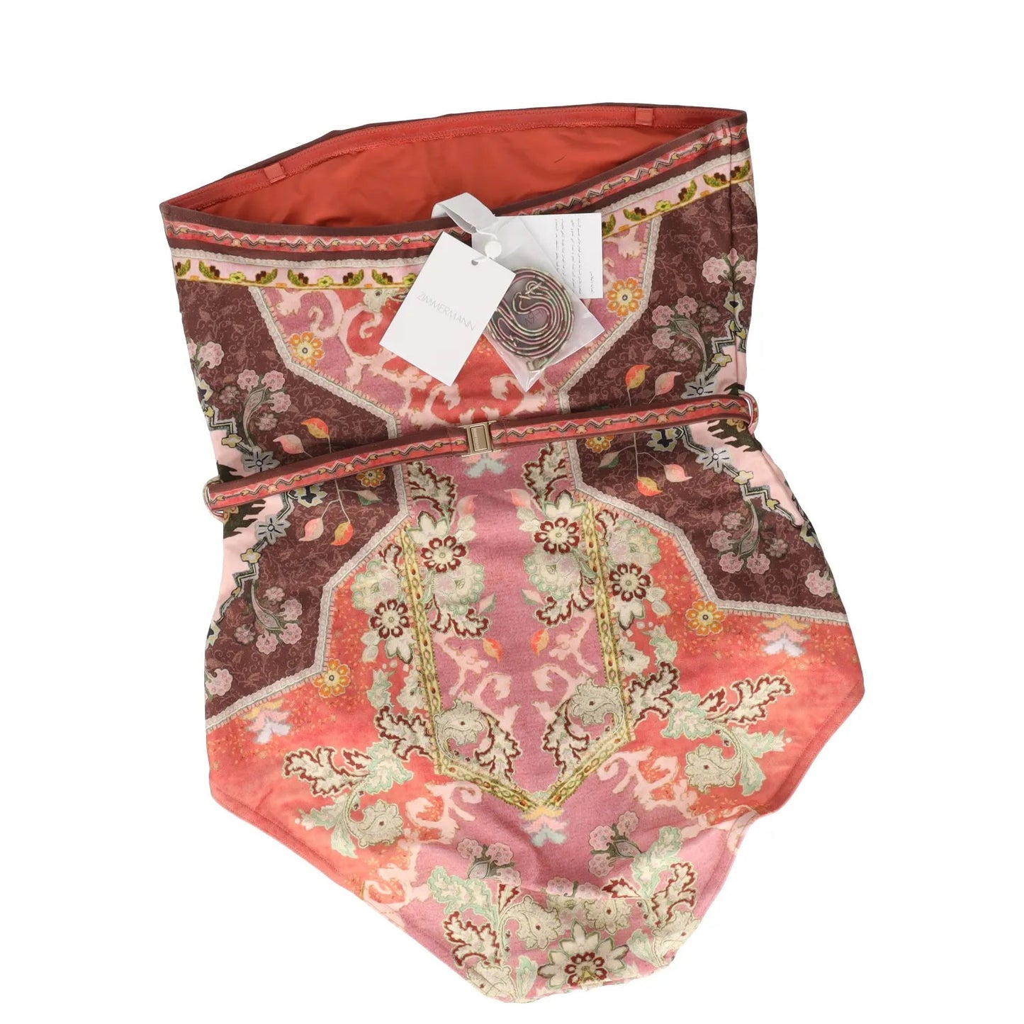 ZIMMERMANN Womens Wylie Belted Bandeau Print Swimsuit Red Strapless UK14 RRP 330 — View 3