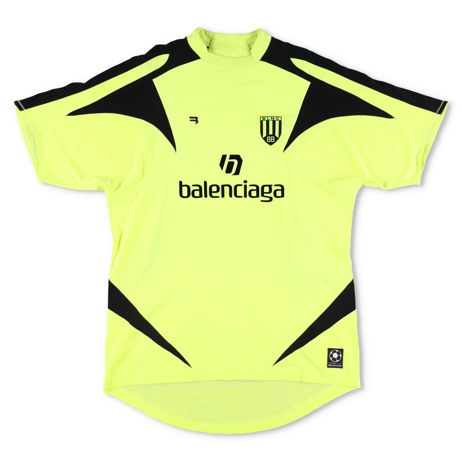 BALENCIAGA Mens Football Shirt Yellow Cotton T-Shirt Logo Crew Neck XS RRP950