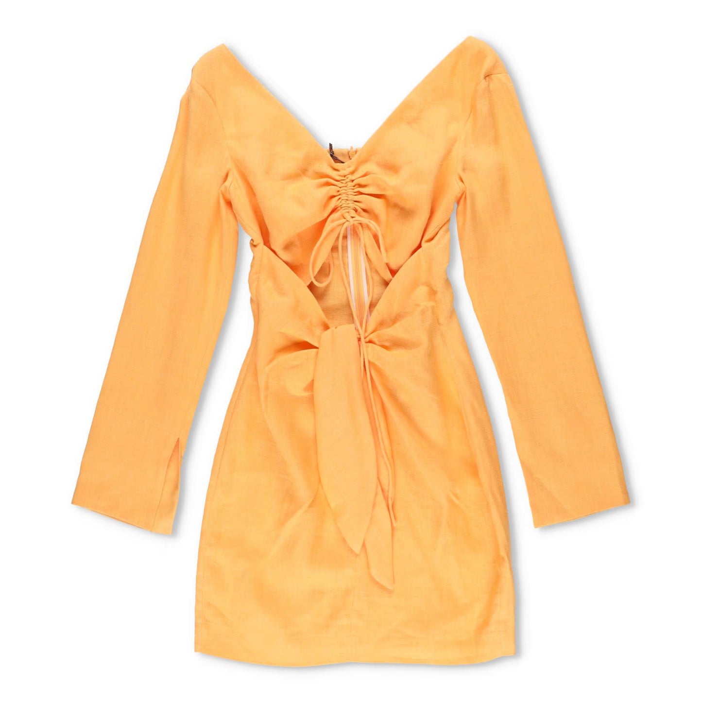 NANUSHKA Womens Gilia Mini Dress V-Neck Long Sleeve Ruched Orange Tie XXS RRP540