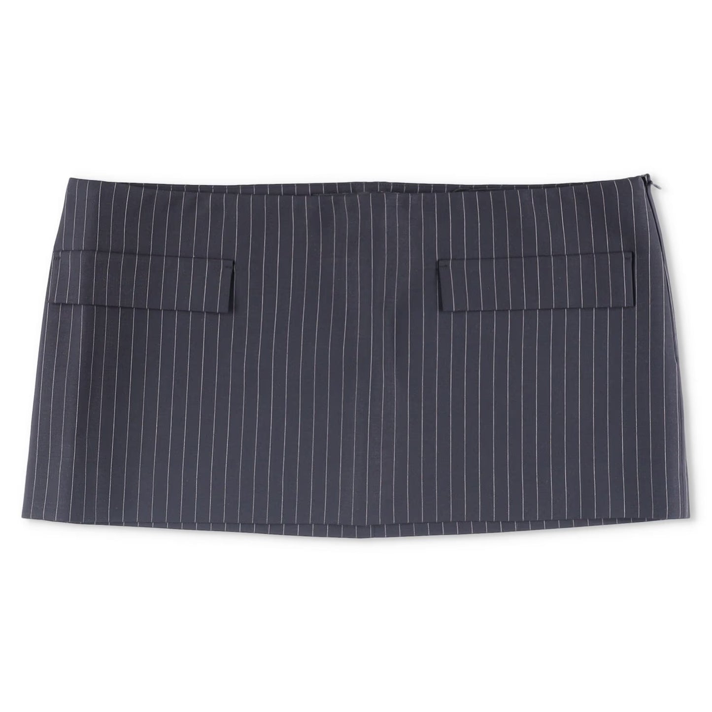 MOWALOLA Womens Pin Striped Mini Skirt Black Twill Zip Short Size M RRP 270