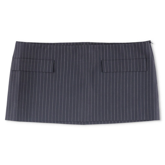 MOWALOLA Womens Pin Striped Mini Skirt Black Twill Zip Short Size M RRP 270