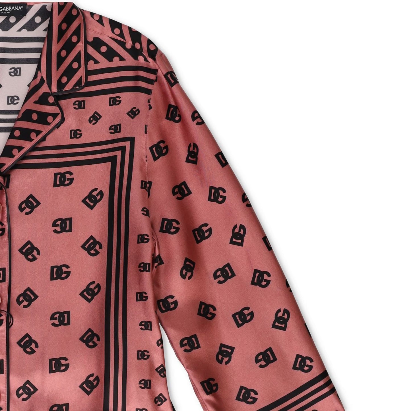DOLCE & GABBANA Womens Dolce Allover Logo Blouse Belted Silk Pink 40 RRP 2100 — View 8