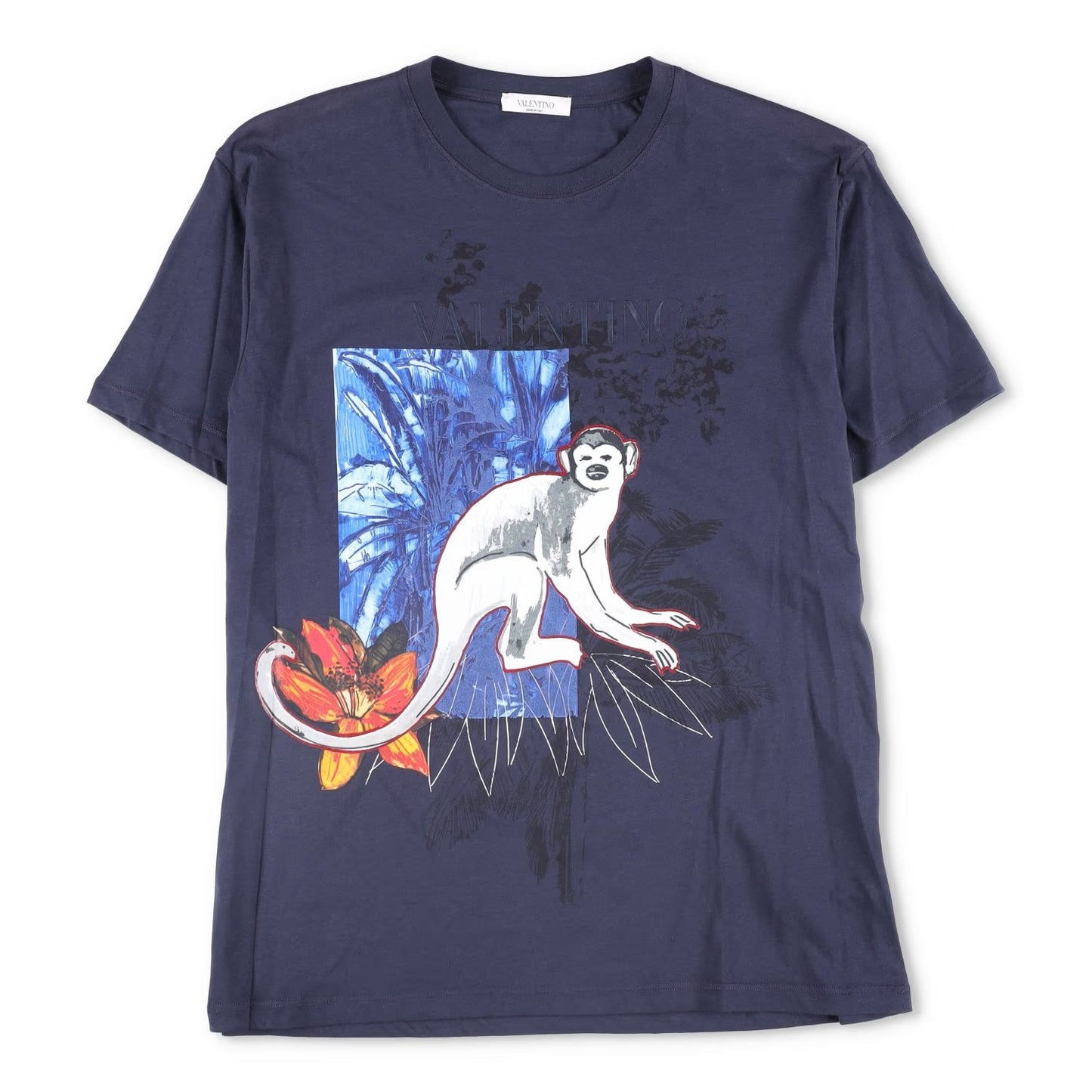 VALENTINO Mens T-Shirt Cotton Blue Crew Neck Front Print Short Sleeve L RRP 250
