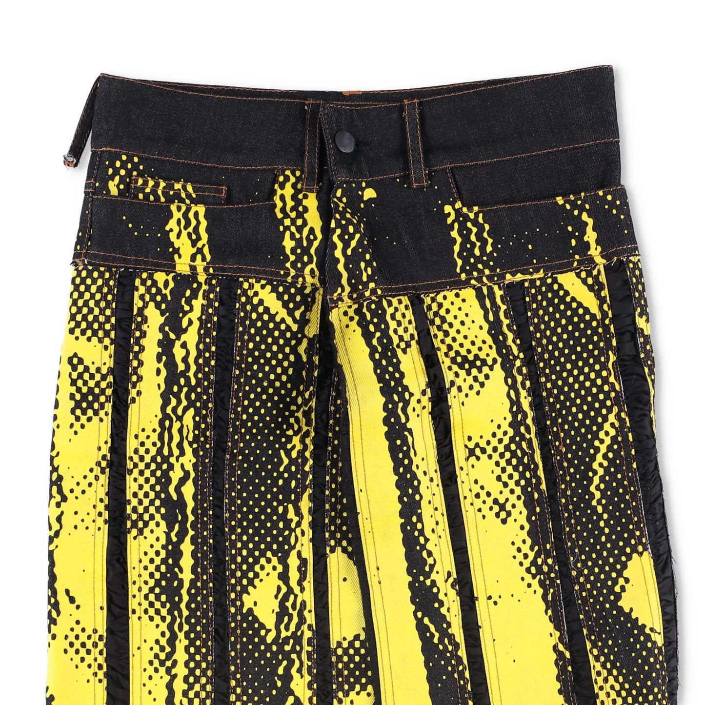 FEBEN Womens Charriot Biker Skirt Yellow Denim Button Striped Knee 34 RRP 1235 — View 3