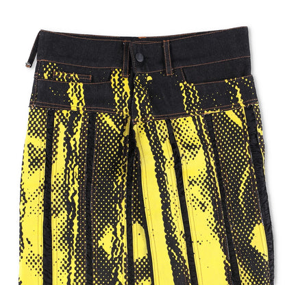 FEBEN Womens Charriot Biker Skirt Yellow Denim Button Striped Knee 34 RRP 1235 — View 3