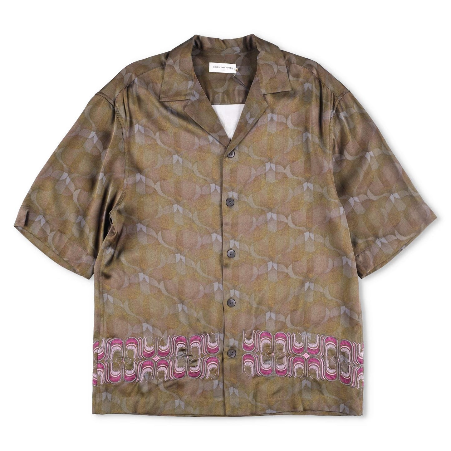 DRIES VAN NOTEN Mens Cassi Embroider Shirt Button-Up Green Short Sleeve S RRP753