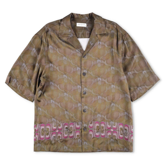 DRIES VAN NOTEN Mens Cassi Embroider Shirt Button-Up Green Short Sleeve S RRP753