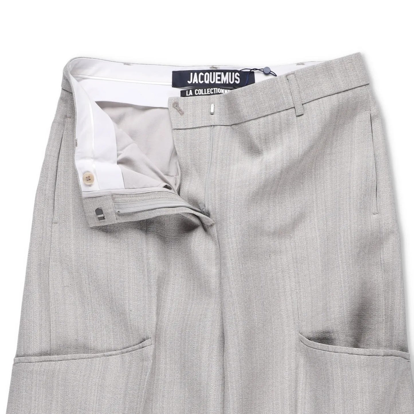 JACQUEMUS Womens Wide Leg Trousers Grey Silk Blend Pockets Size 40 RRP 300 — View 8