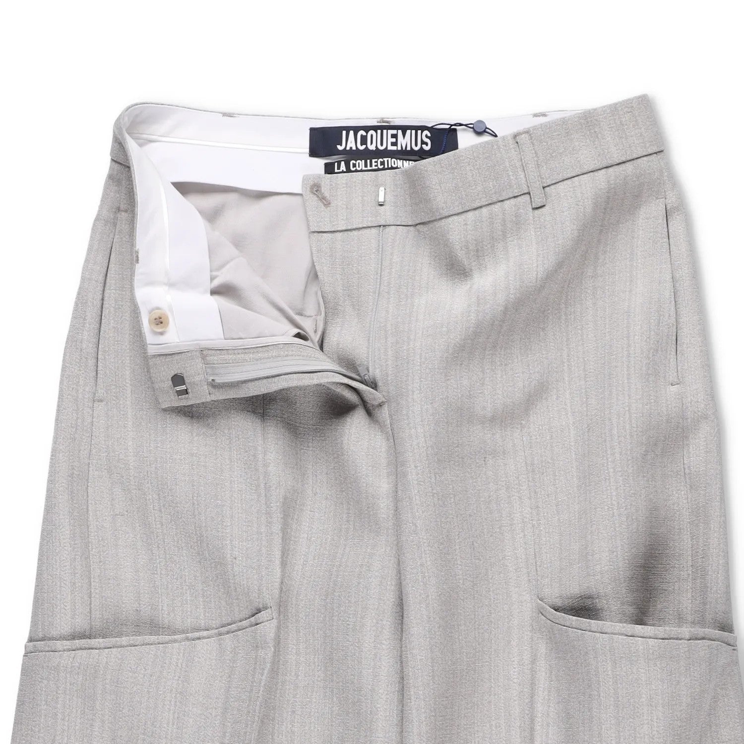 JACQUEMUS Womens Wide Leg Trousers Grey Silk Blend Pockets Size 40 RRP 300 — View 8