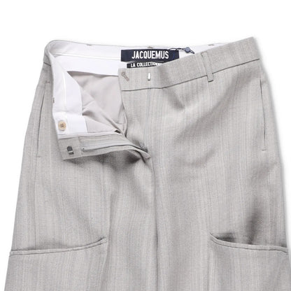 JACQUEMUS Womens Wide Leg Trousers Grey Silk Blend Pockets Size 40 RRP 300 — View 8