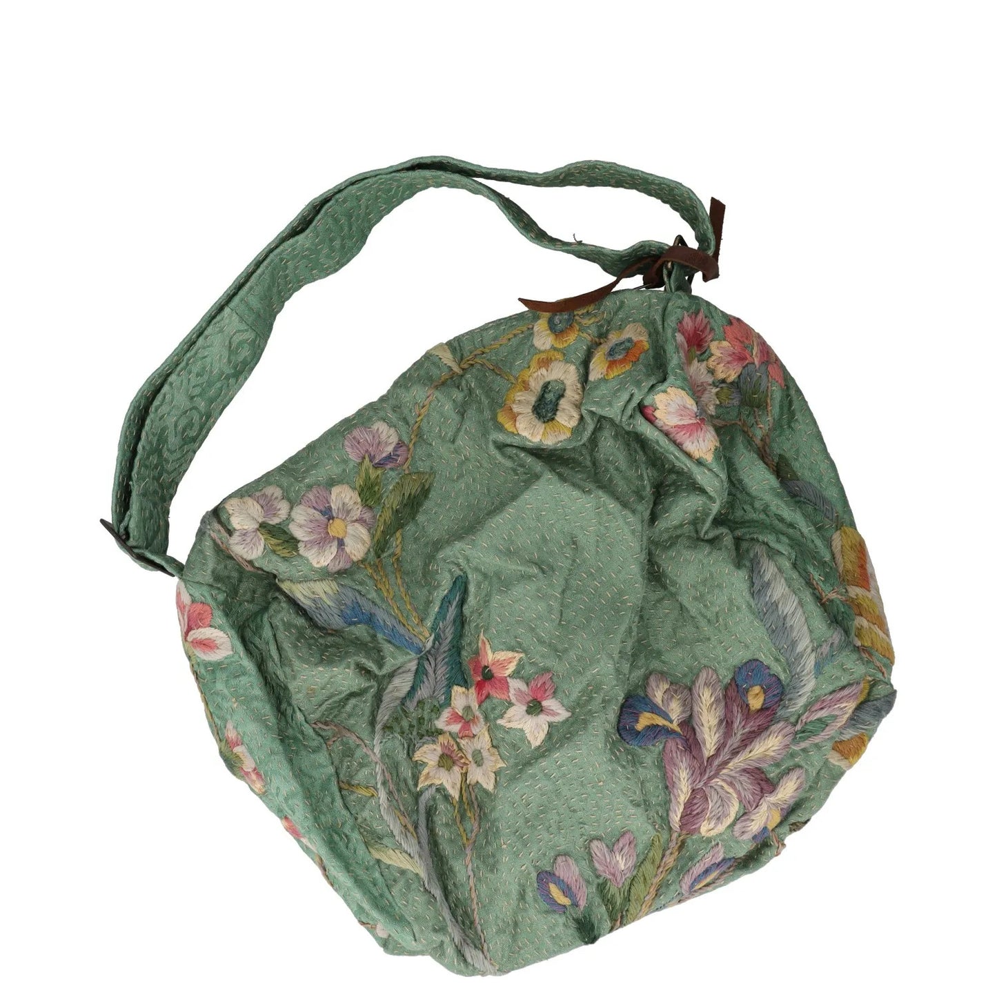 BY WALID Womens Shoulder Bag Green Silk Floral Embroidery Zipper Size L RRP 450 — View 2