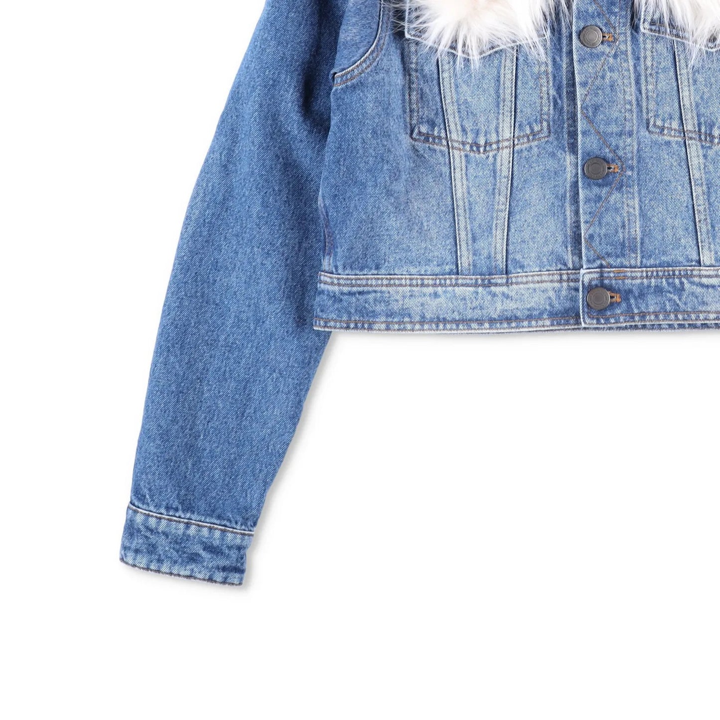 AMI Womens Denim Jacket Faux Fur Collar Cropped Blue Long Sleeve Size L RRP 365 — View 3