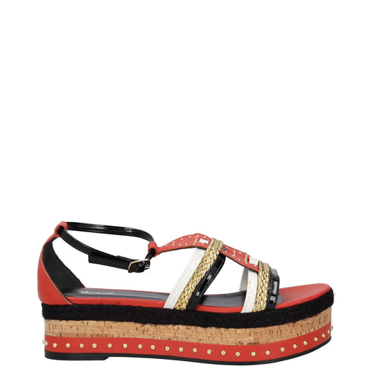 JUST CAVALLI Womens Strappy Sandals Black Red Beige Leather Wedge UK 7 RRP 200