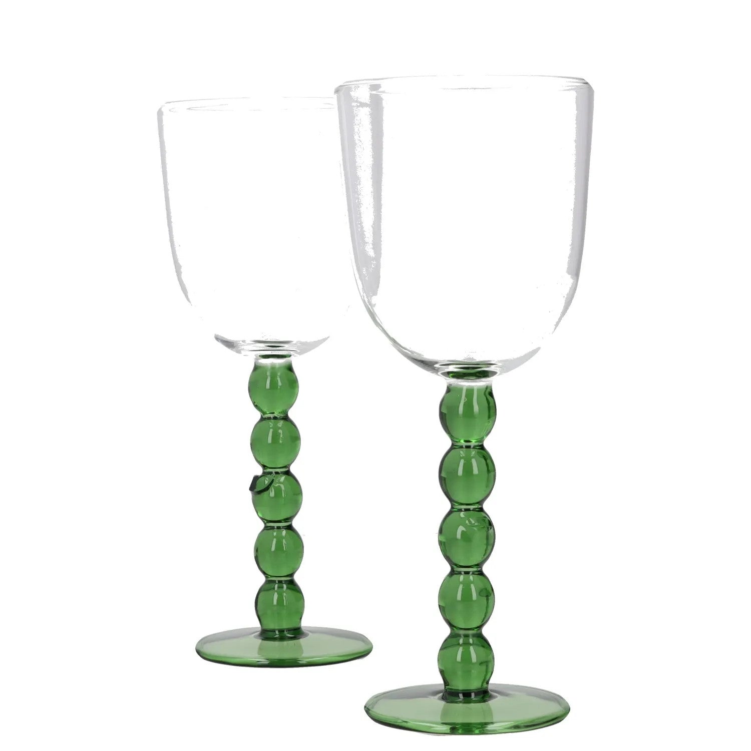MAISON BALZAC Wine Glasses Glass Clear Green Stem Two Piece One Size RRP 50 — View 2