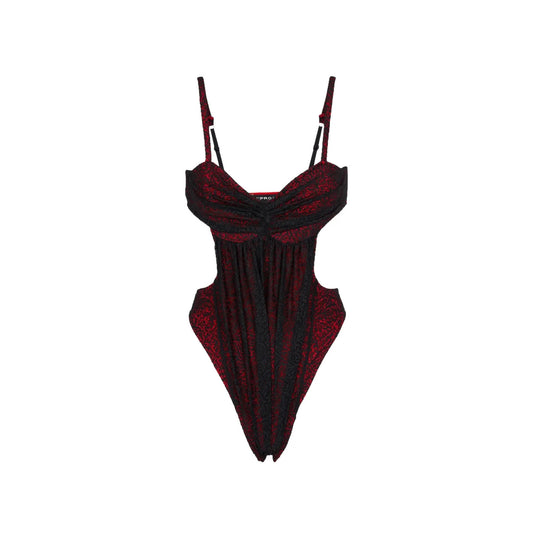 Y PROJECT Womens Ruched Cut-Out Lace Bodysuit Black One-Piece Lace UK10 RRP 315