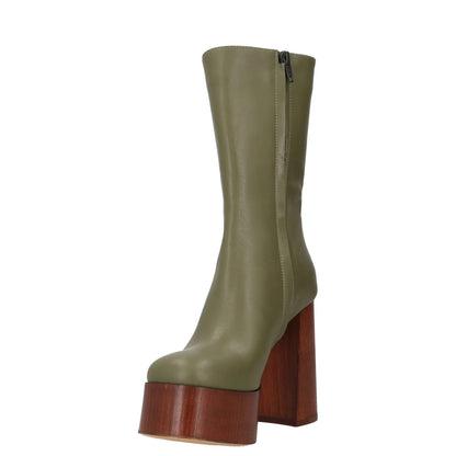 GIABORGHINI Womens High Heeled Boots Green Leather Mid Calf Platform UK 5 RRP375 — View 3