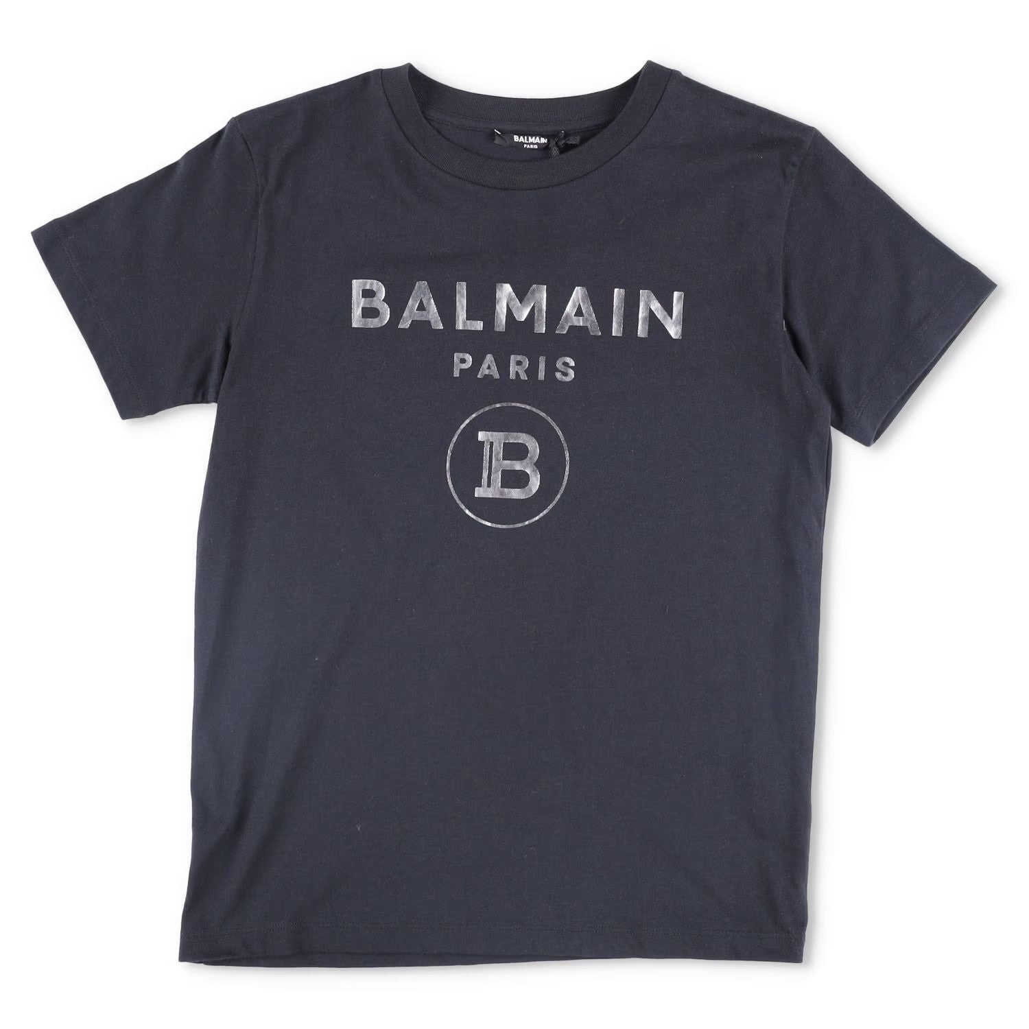 BALMAIN Womens T-Shirt Cotton Crew Neck Short Sleeve Logo Black Size 12 RRP 225