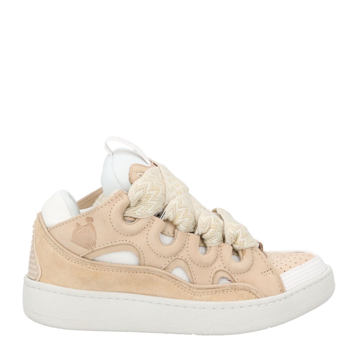 LANVIN Womens Curb Sneaker Beige Leather Low Top Trainers Lace Up UK 2 RRP 720