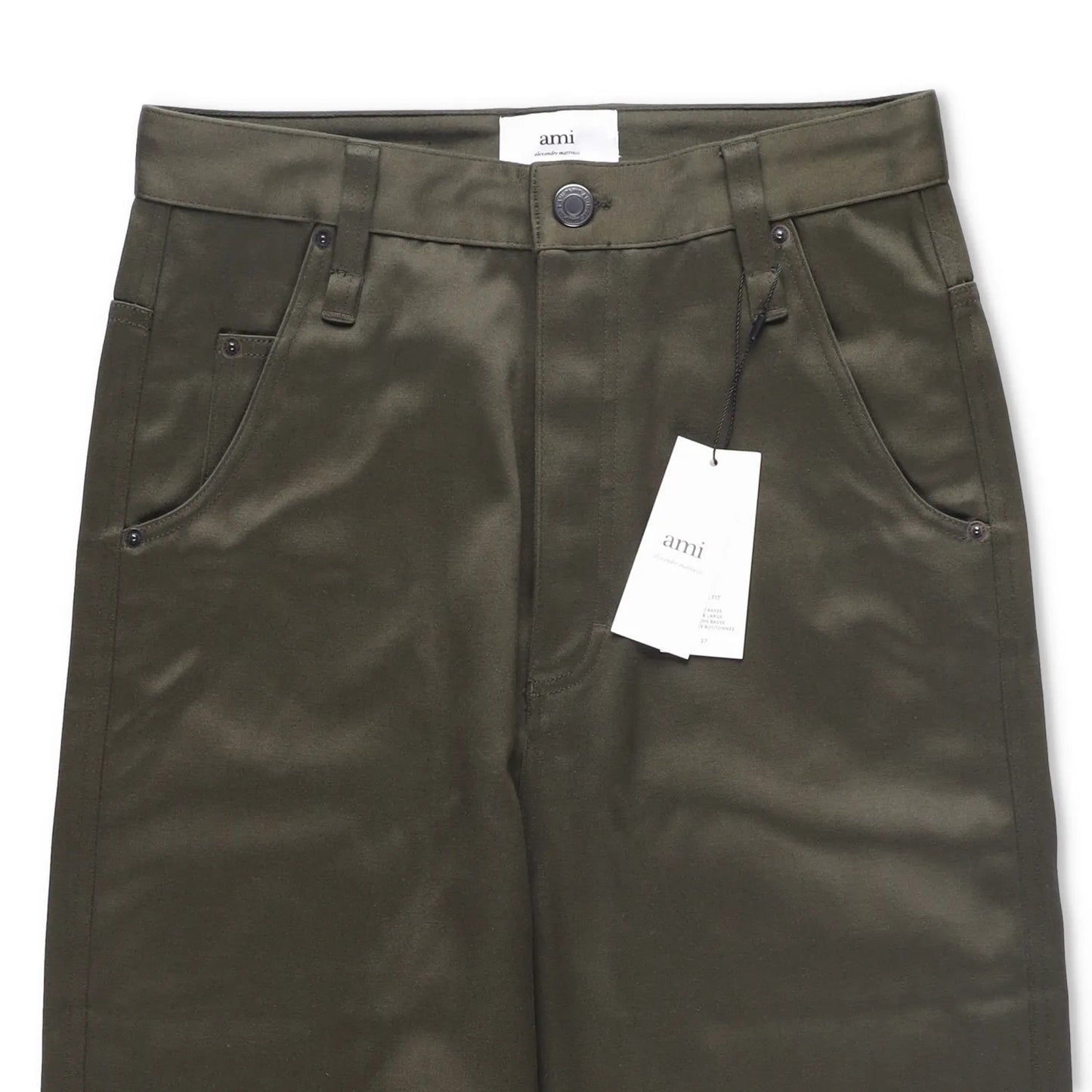 AMI Mens Trousers Green Mid Rise Straigh Leg Slash Pockets Cotton Size 27 RRP225 — View 10